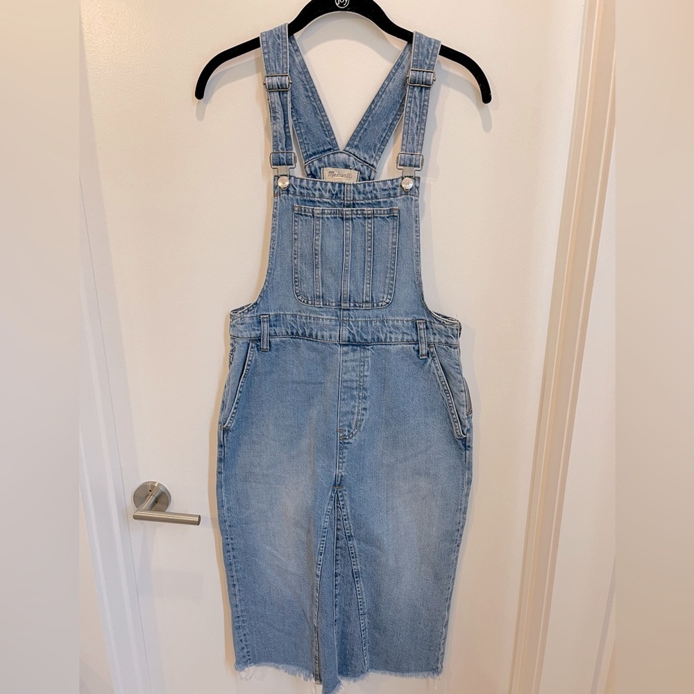 Madewell midi skirt denim overalls. Size 6.